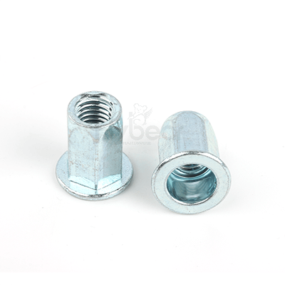 碳鋼藍白鋅平頭六角鉚螺母GB17880.5