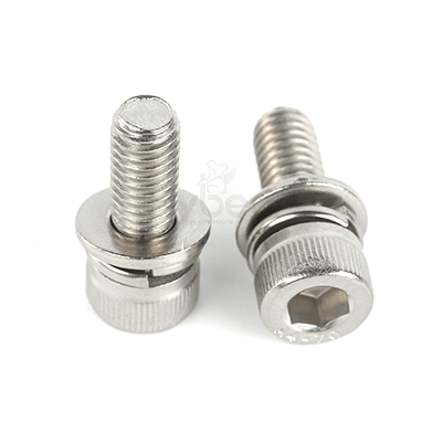 316不銹鋼A4-70內(nèi)六角圓柱頭滾花帶平彈墊組合螺釘DIN912平彈墊三組合