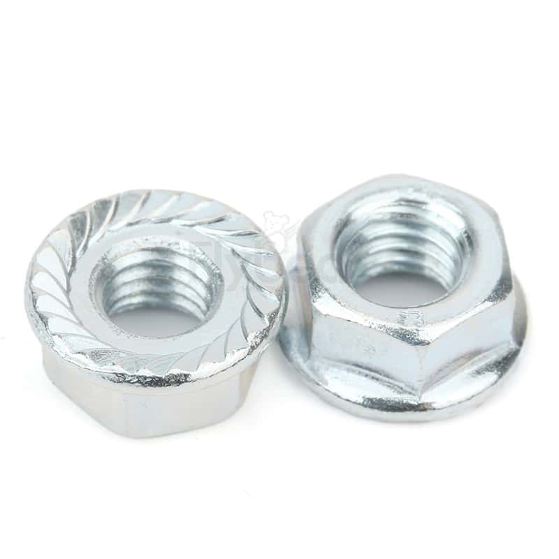 碳鋼8級(jí)藍(lán)白鋅六角法蘭螺母帶齒DIN6923