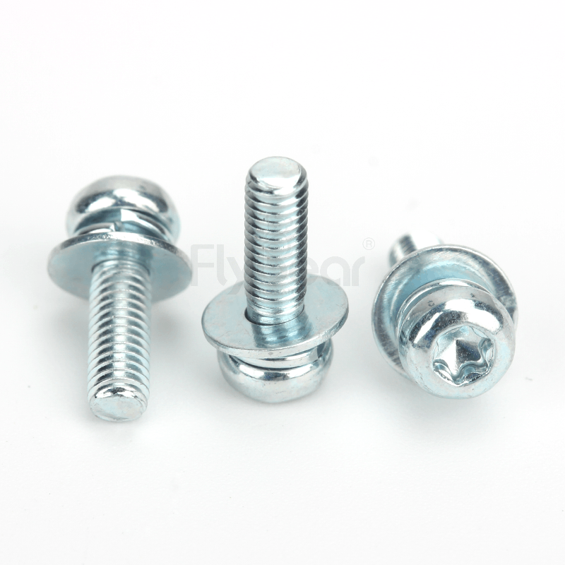 碳鋼4.8級(jí)藍(lán)白鋅內(nèi)六角花形盤頭帶平彈墊組合螺釘GB2672三組合